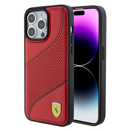 Ferrari Perforated Waves Metal Logo case for iPhone 15 Pro - red