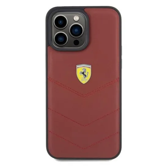 Ferrari Lederhülle mit genähten Linien für iPhone 15 Pro Max – Rot