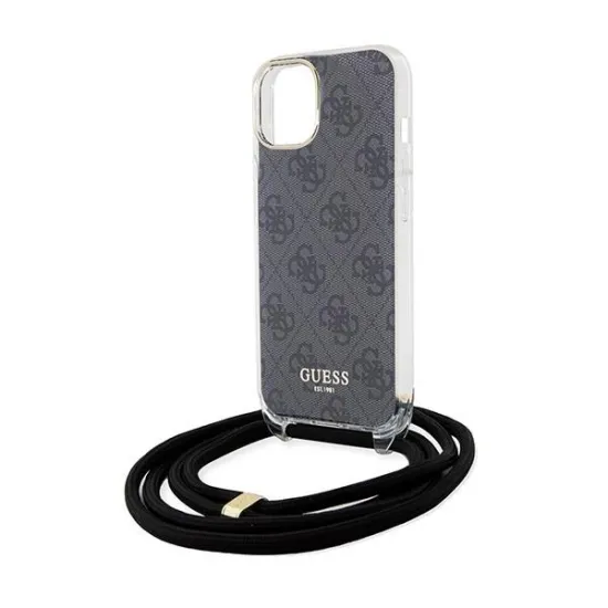 Guess Crossbody Cord 4G Print Case for iPhone 15/14/13 - Black