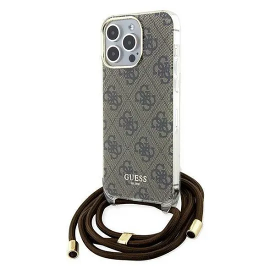 Guess Crossbody Cord 4G Print case for iPhone 15 Pro Max - brown