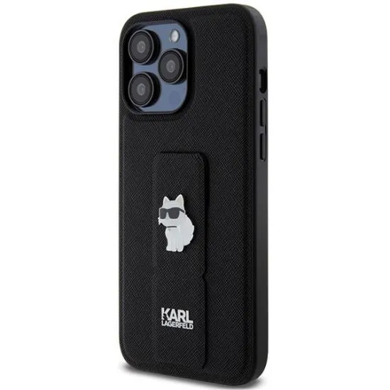 Karl Lagerfeld Gripstand Saffiano Choupette Pins Case for iPhone 13 Pro / 13 - Black