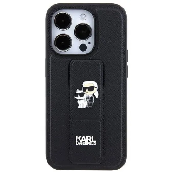 Karl Lagerfeld Gripstand Saffiano Karl&amp;Choupette Pins case for iPhone 13 Pro Max - black