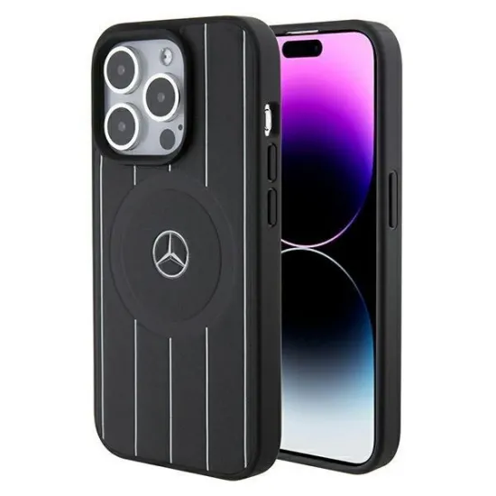 Mercedes Stripes Pattern Leather MagSafe case for iPhone 15 Pro - black