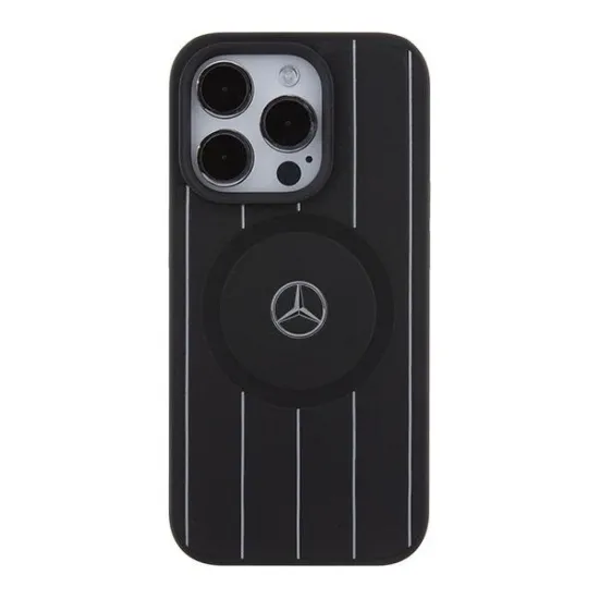 Mercedes Stripes Pattern Leather MagSafe case for iPhone 15 Pro - black
