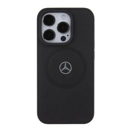 Mercedes Crossed Lines Pattern Leather MagSafe case for iPhone 15 Pro Max - black