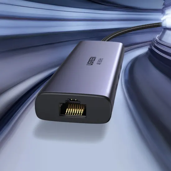 [B WARE] Ugreen 7in1 Multifunktions-HUB USB Typ C - 2x USB 3.2 Gen 1 / HDMI 4K 60Hz / SD- und TF-Kartenleser / USB Typ C PD 100W / RJ45 1000Mbps (1Gbps) grau (60515 CM512)