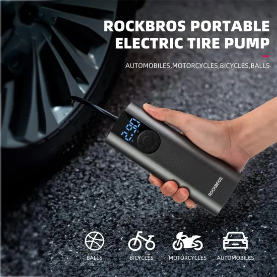 Rockbros 42720001001 electric bicycle pump with LED display + USB-C - USB-A cable - black