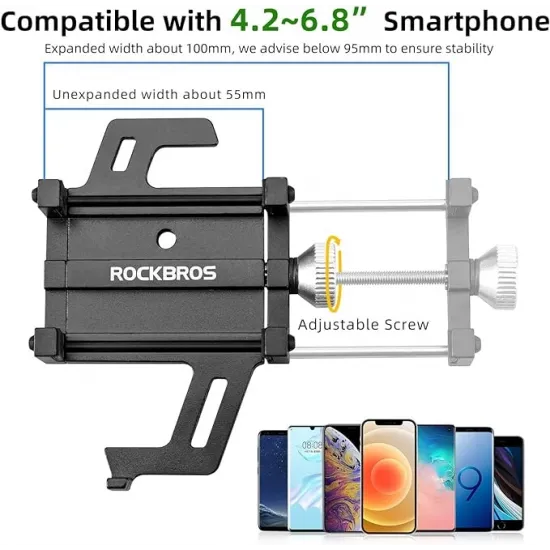 Rockbros 699-BK Aluminum Alloy Bicycle Phone Holder - Black