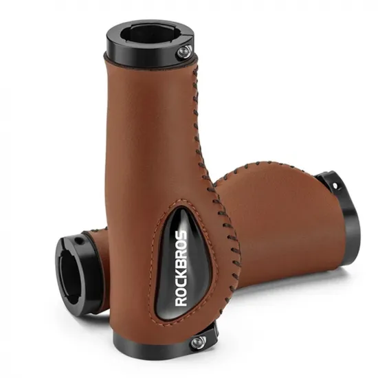 Rockbros 40720001002 leather bicycle grips - brown