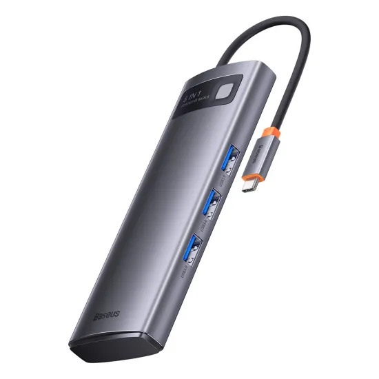Baseus Metal Gleam Series 8in1 USB-C HUB - 2x HDMI 3x USB-A 3.2 1x USB-C 1x SD, TF card reader - grey