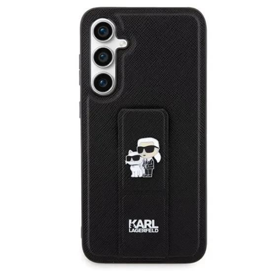 Karl Lagerfeld Gripstand Saffiano Karl&Choupette Pins case for Samsung Galaxy S23 FE - black