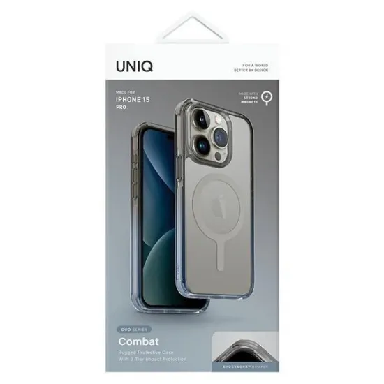 Uniq Combat Duo Magclick Ladehülle für iPhone 15 Pro – Blaugrau