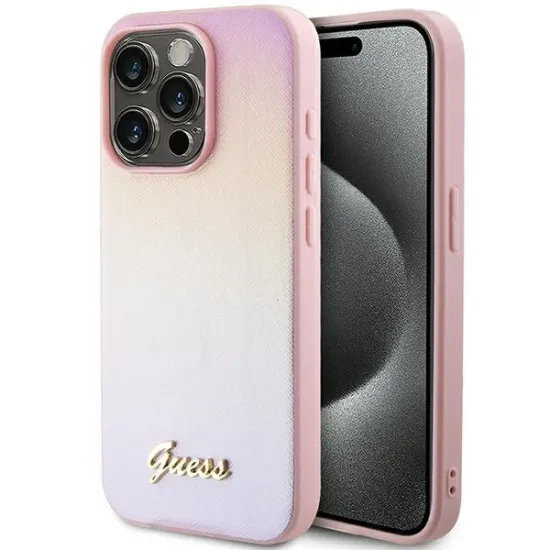 Guess Saffiano Iridescent Script case for iPhone 14 Pro - pink