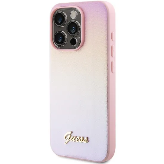 Guess Saffiano Iridescent Script case for iPhone 15 Pro - pink