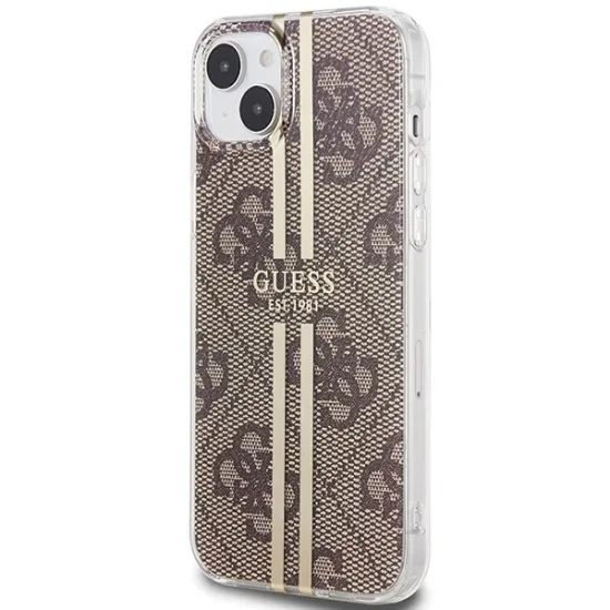 Guess IML 4G Gold Stripe case for iPhone 15 Plus / 14 Plus - brown