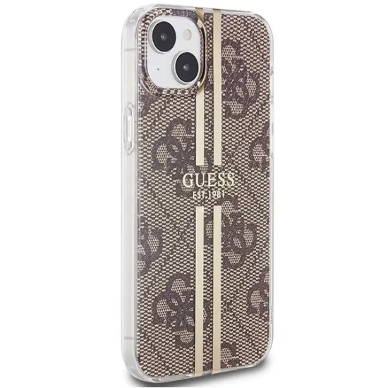 Guess IML 4G Gold Stripe case for iPhone 15 Plus / 14 Plus - brown