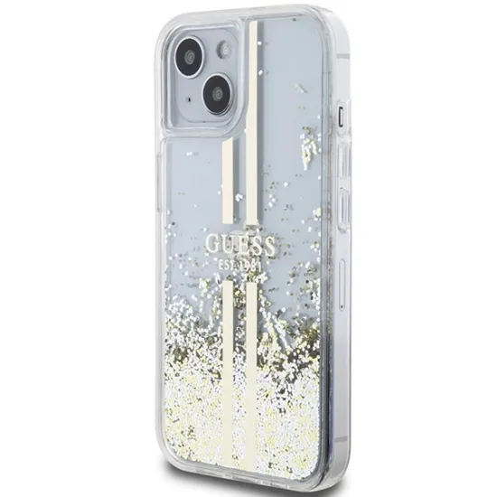 Guess Liquid Glitter Gold Stripes case for iPhone 15 Plus / 14 Plus - transparent