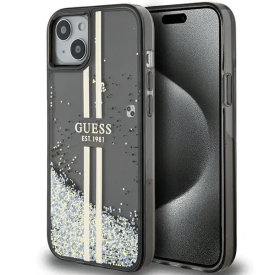 Guess Liquid Glitter Gold Stripes case for iPhone 15 / 14 / 13 - black