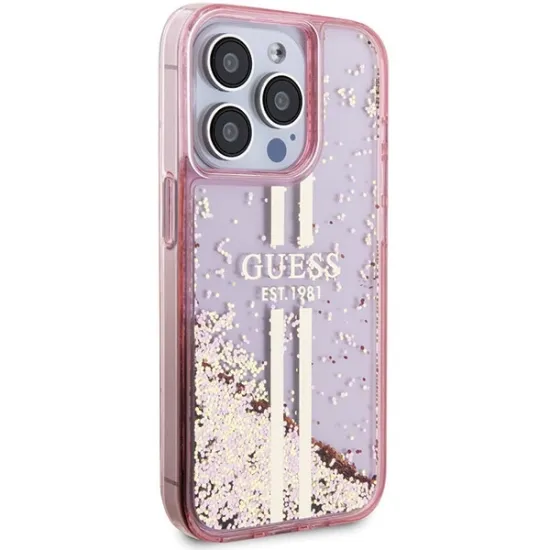 Guess Liquid Glitter Gold Stripes case for iPhone 15 Pro Max - pink