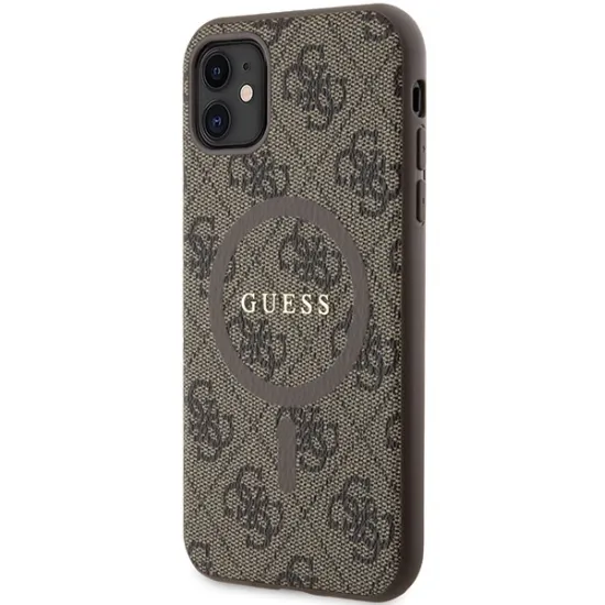 Guess GUHMN61G4GFRW iPhone 11 6.1" / Xr brown/brown hardcase 4G Collection Leather Metal Logo MagSafe