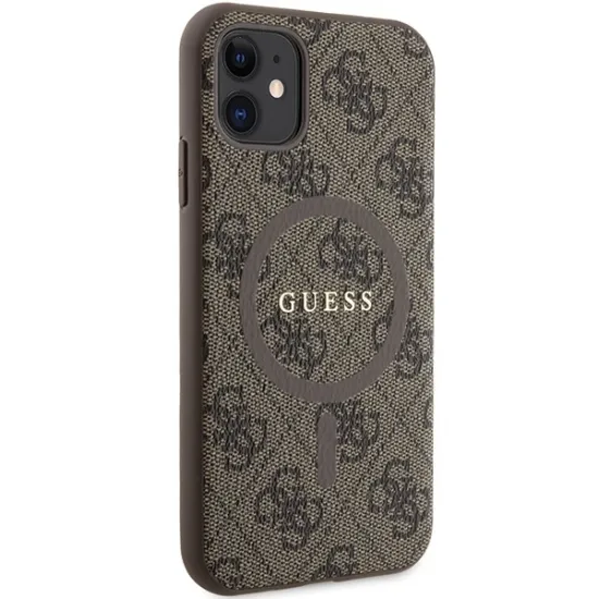 Guess GUHMN61G4GFRW iPhone 11 6.1" / Xr brown/brown hardcase 4G Collection Leather Metal Logo MagSafe