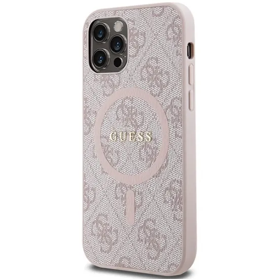 Guess 4G Collection Leather Metal Logo MagSafe Case for iPhone 12 Pro / iPhone 12 - Pink