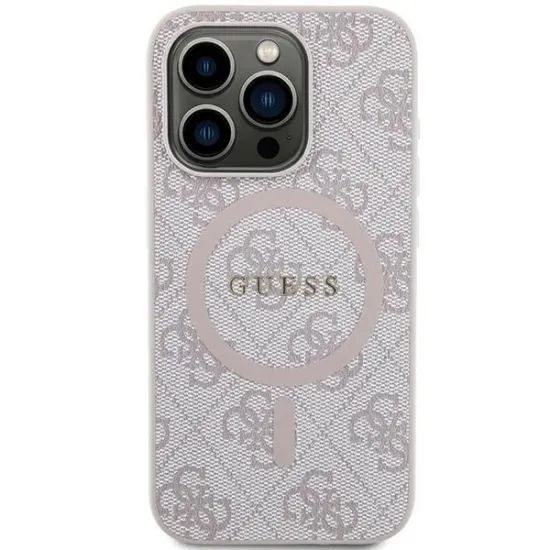 Guess 4G Collection Leather Metal Logo MagSafe Case for iPhone 13 Pro / iPhone 13 - Pink