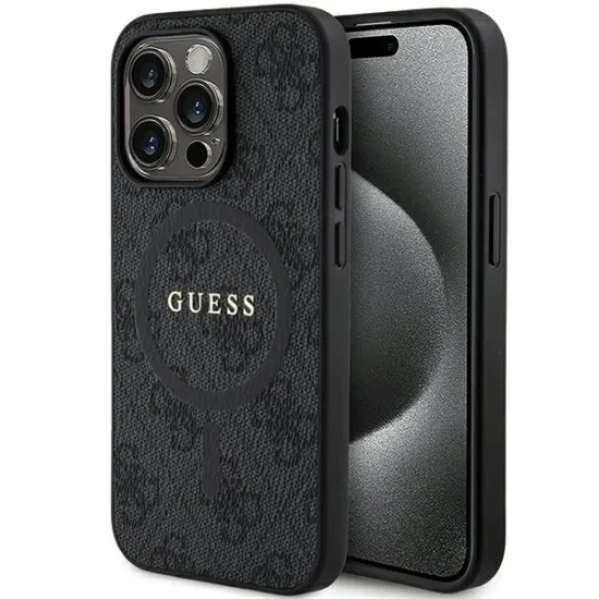Guess 4G Collection Leather Metal Logo MagSafe Case for iPhone 14 Pro - Black