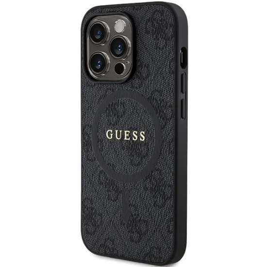 Guess 4G Collection Leather Metal Logo MagSafe Case for iPhone 14 Pro - Black