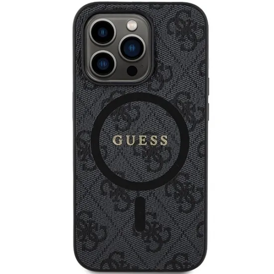 Guess 4G Collection Leather Metal Logo MagSafe Case for iPhone 14 Pro Max - Black
