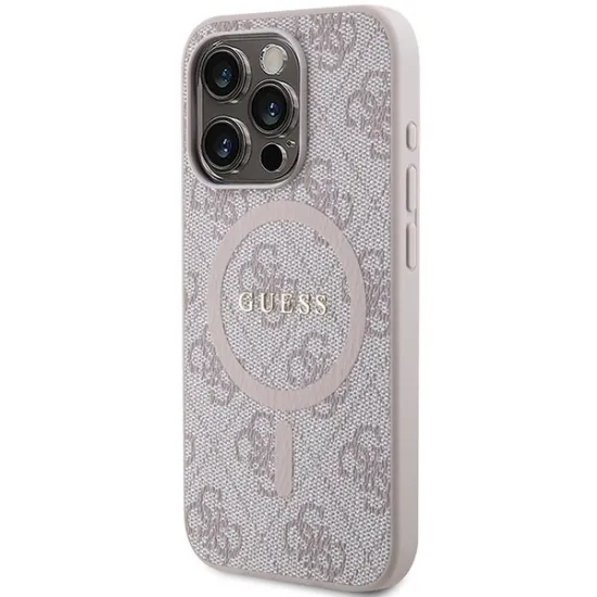 Guess 4G Collection Leather Metal Logo MagSafe Case for iPhone 14 Pro Max - Pink