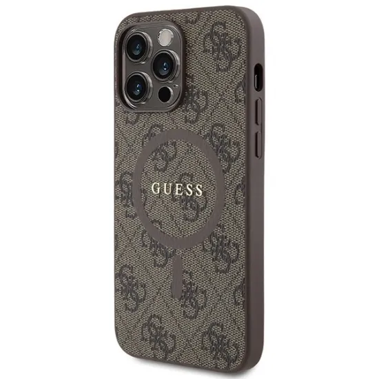 Guess GUHMP15LG4GFRW iPhone 15 Pro 6.1" brown/brown hardcase 4G Collection Leather Metal Logo MagSafe