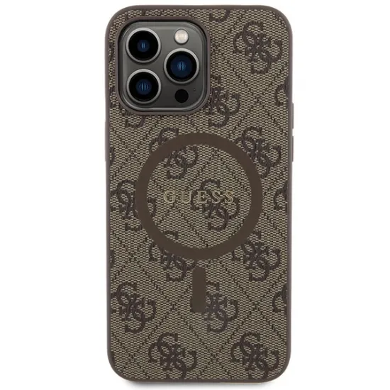 Guess GUHMP15LG4GFRW iPhone 15 Pro 6.1" brown/brown hardcase 4G Collection Leather Metal Logo MagSafe