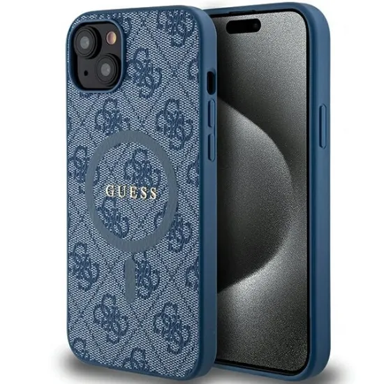 Guess 4G Collection Leather Metal Logo MagSafe Case for iPhone 15 Plus / 14 Plus - Blue