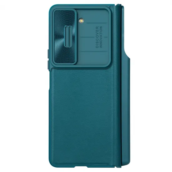 [RETURNED ITEM] Leather Case with Flip and Camera Protector for Samsung Galaxy Z Fold 5 Nillkin Qin Leather Pro - Green
