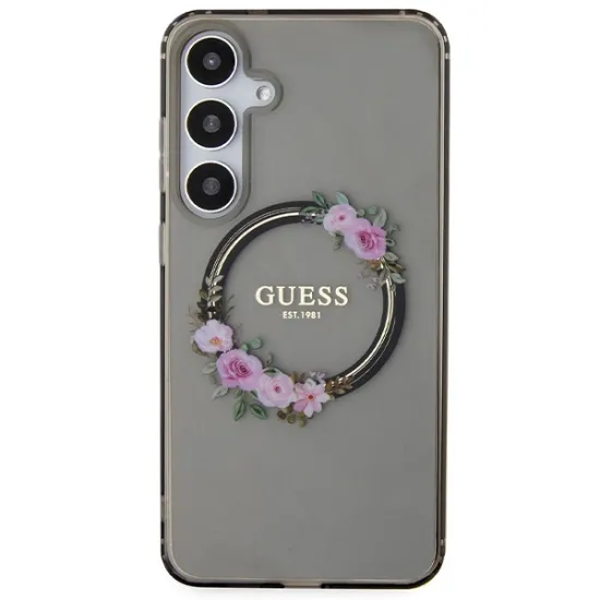 Guess IML Flowers Wreath MagSafe case for Samsung Galaxy S24+ - black