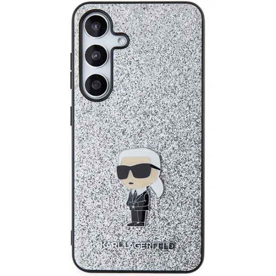 Karl Lagerfeld Fixed Glitter Ikonik Logo Metal Pin case for Samsung Galaxy S24+ - silver