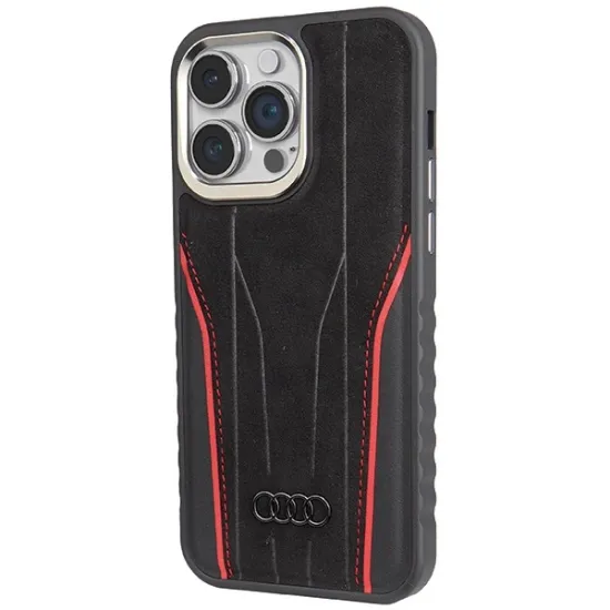 Audi Genuine Leather case with MagSafe for iPhone 14 Pro - black and red