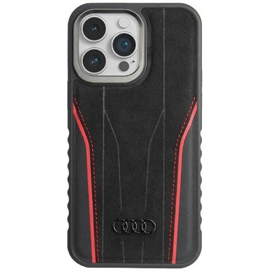 Audi Genuine Leather case with MagSafe for iPhone 15 Pro - black and red