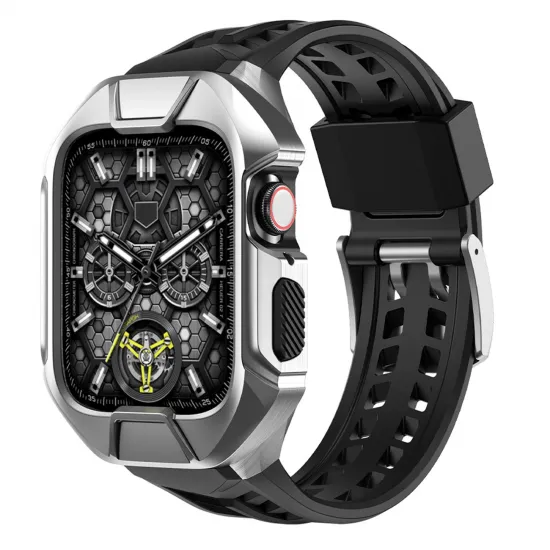 [RETURNED ITEM] Kingxbar CYF136 2in1 Rugged Case for Apple Watch SE, 6, 5, 4 (44 mm) Stainless Steel with Strap Silver