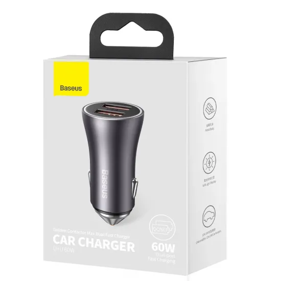 [RETURNED ITEM] Baseus Golden Contactor Max fast car charger 2x USB 60 W Quick Charge dark gray (CGJM000013)
