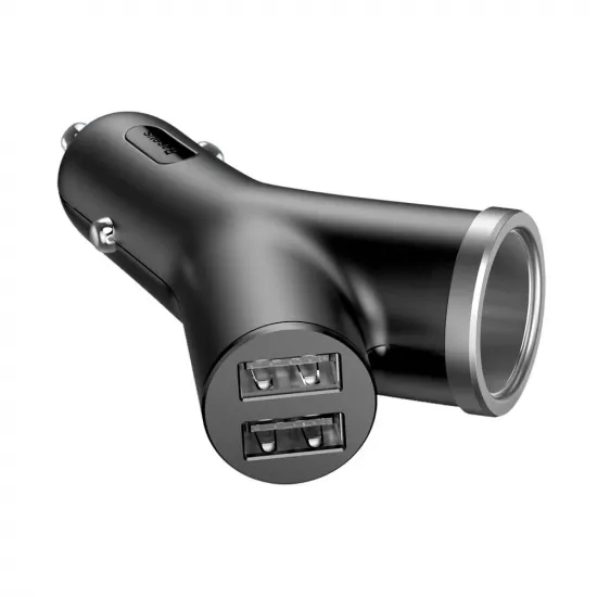 Baseus Y Type Car Charger car charger 2x USB + cigarette lighter socket 3.4A black (CCALL-YX01)
