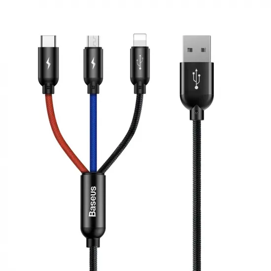 Baseus Three Primary Colors 3in1 USB-A - micro USB / Lightning / USB-C 3.5A cable 1.2 m - black