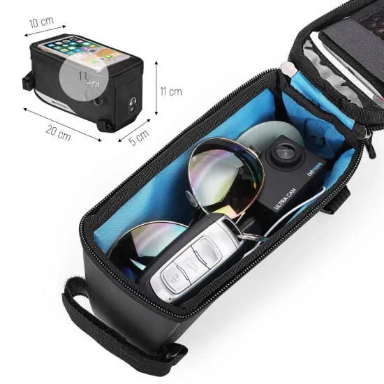 Wozinsky frame bike bag phone cover up to 6.5 inch 1l black (WBB6BK)