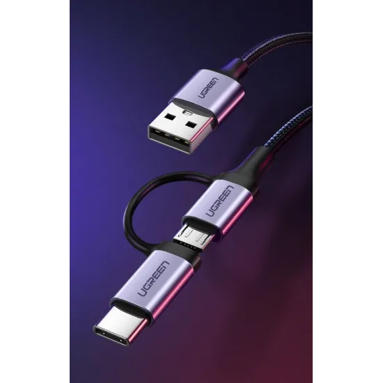 Ugreen Kabel 2in1 USB - Micro USB / USB Type C Kabel 1m 2.4A schwarz (30875)