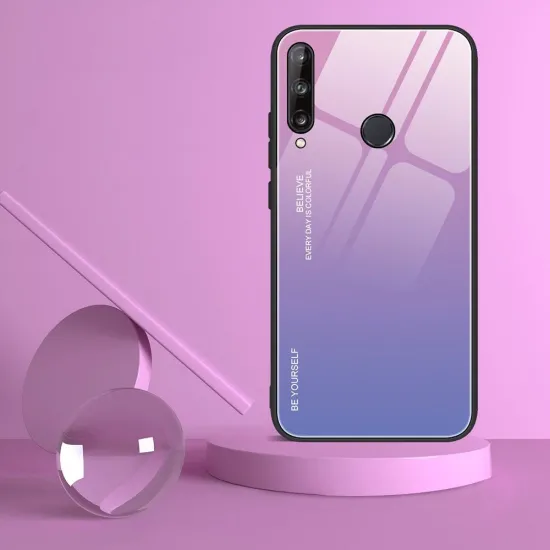Gradient Glass Durable Cover with Tempered Glass Back Huawei P40 Lite E pink-purple
