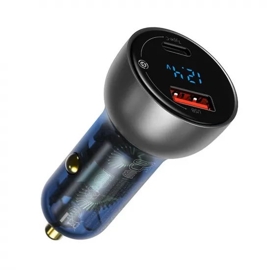 Baseus USB / USB Type C car charger 65 W 5 A SCP Quick Charge 4.0+ Power Delivery 3.0 LCD screen transparent (CCKX-C0A)