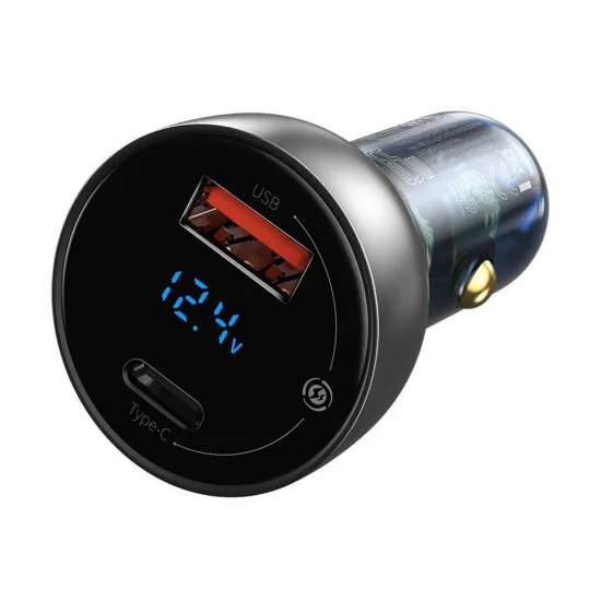Baseus USB / USB Type C car charger 65 W 5 A SCP Quick Charge 4.0+ Power Delivery 3.0 LCD screen transparent (CCKX-C0A)