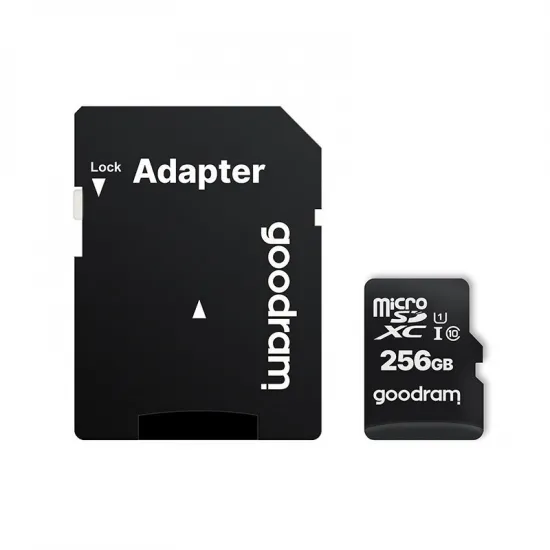 Goodram Microcard 256 GB micro SD XC UHS-I class 10 memory card, SD adapter (M1AA-2560R12)