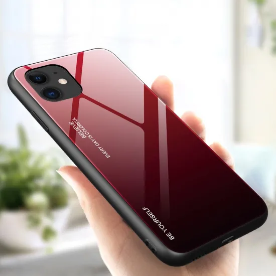 Gradient Glass Durable Cover with Tempered Glass Back iPhone 12 mini black-red